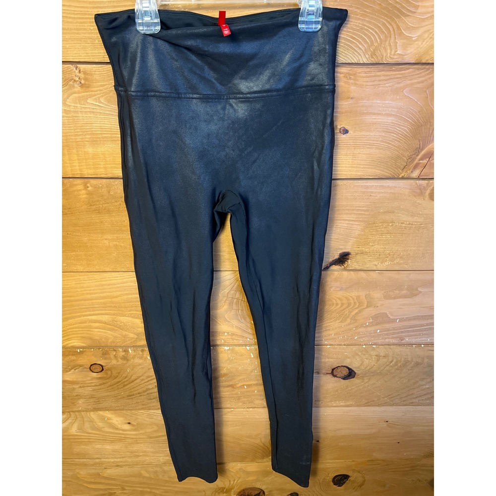 SPANX Faux Leather Leggings High Waisted Black Lg Stretch Moto Night Out Edgy